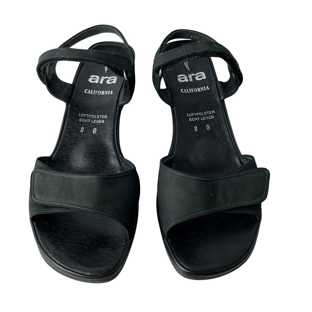 Ara California Women's 8 G Black Leather Comfort Sandals Hook Loop Wedge